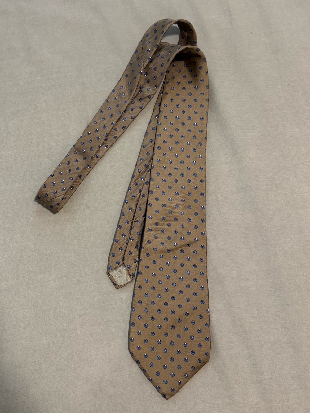 Dior Beige Tie with Blue Dot Pattern